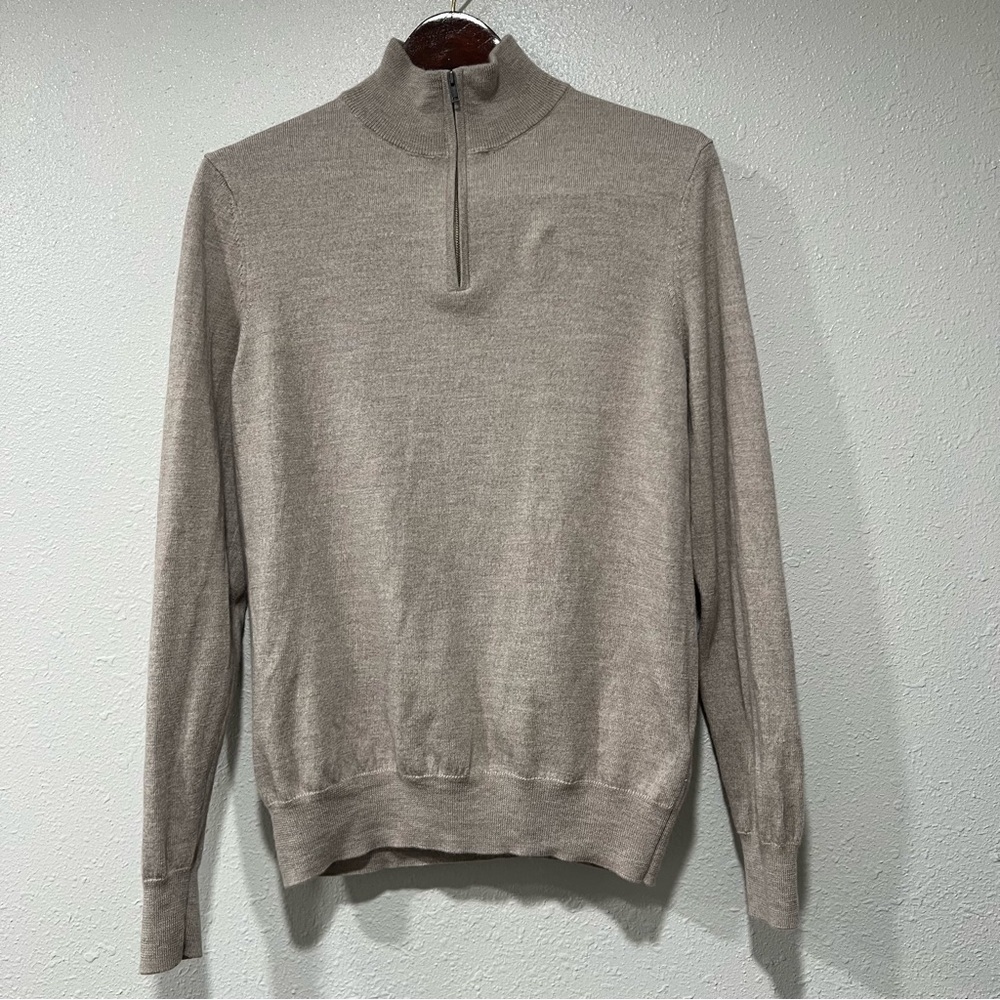 Christian LaCroix Men's Tan Sweater Pullover Quarter Zip Merino Wool Size Medium